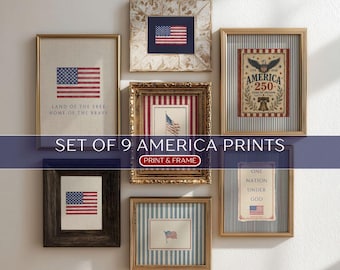 Patriotic Americana Gallery Set - Nancy Meyers Style July 4th Bundle, Vintage Preppy America 250
