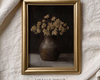 Vintage Fall Floral Print - Rustic French Country Botanical Wall Art, Dark Moody Farmhouse Decor, Muted Autumn Printable Painting Warm Tones