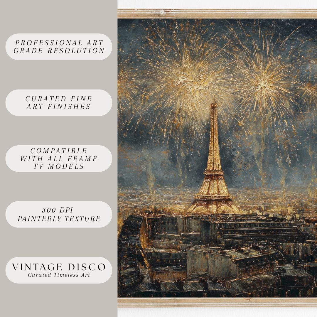 エッフェル塔の花火フレーム付きテレビ絵画 - お祝いの新年パーティー