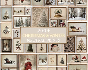Neutral Christmas Gallery of 200+ Prints - Nordic Holiday Decor Bundle, Vintage Winter Farmhouse Art