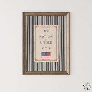 Patriotic Christian One Nation Under God Print - American Heritage Decor, Rustic Independence Day Art