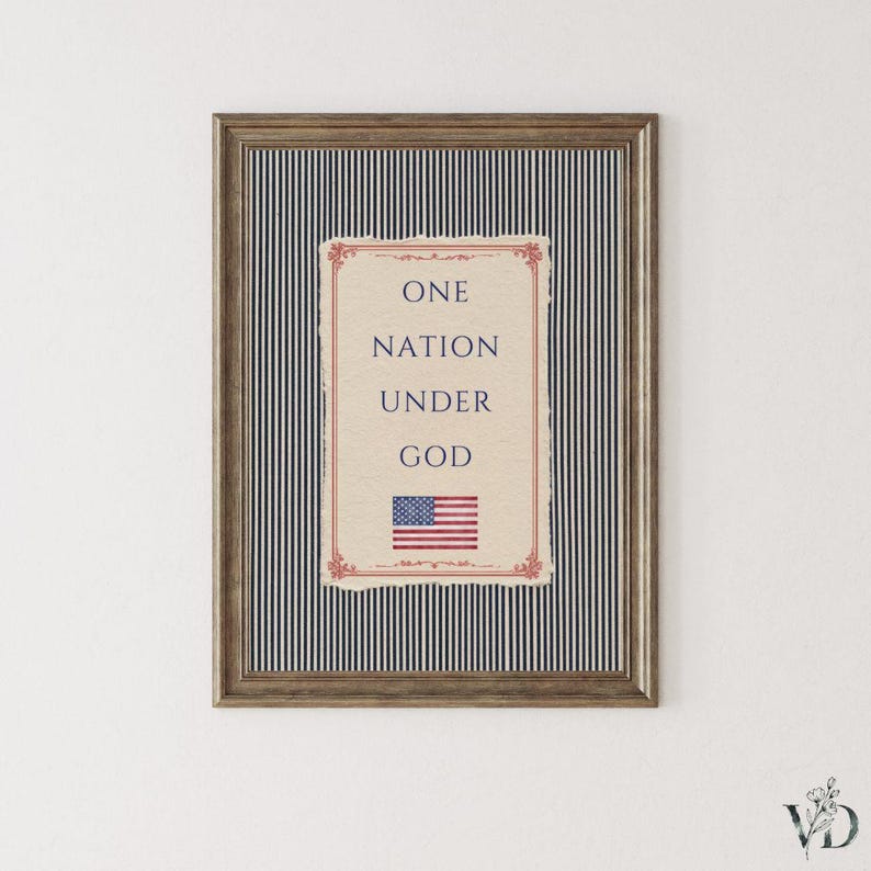 Patriotic Christian One Nation Under God Print - American Heritage Decor, Rustic Independence Day Art