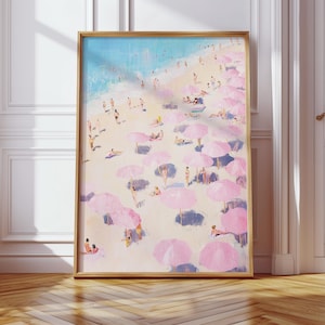 Retro Beach Painting: Preppy Pink Coastal Art Print (Digital Download)