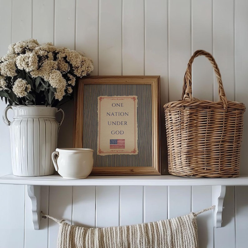 Patriotic Christian One Nation Under God Print - American Heritage Decor, Rustic Independence Day Art