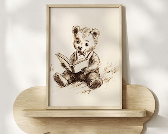 Vintage Teddy Bear Sketch Print: Storybook Nursery Art (Digital Download)