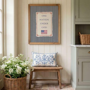 Patriotic Christian One Nation Under God Print - American Heritage Decor, Rustic Independence Day Art