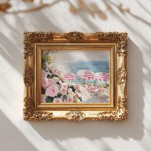 Pink Grandmillenial Coastal Beach Club Print - Coquette Preppy Summer Floral Printable, Shabby Chic Decor
