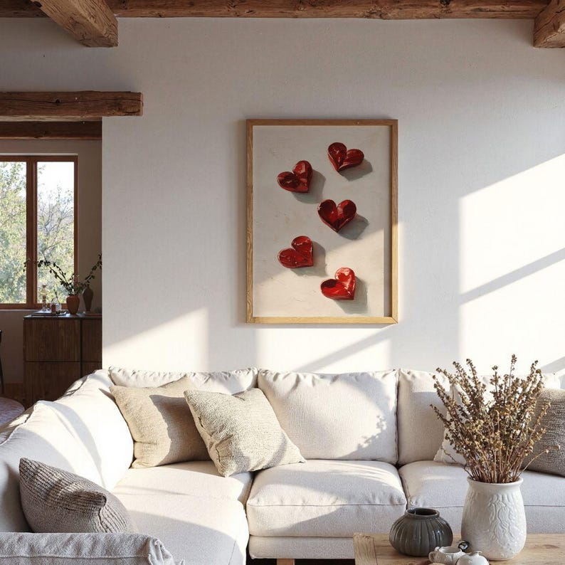 Valentines Love Heart Painting - Romantic Girls Y2K Apartment Print, Chic Galentines Party Decor