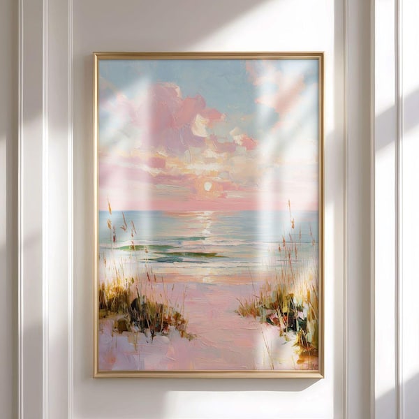 Pink Charleston Coast Print - Pastel Coastal Granddaughter Art, Preppy Summer Apartment & Dorm Decor