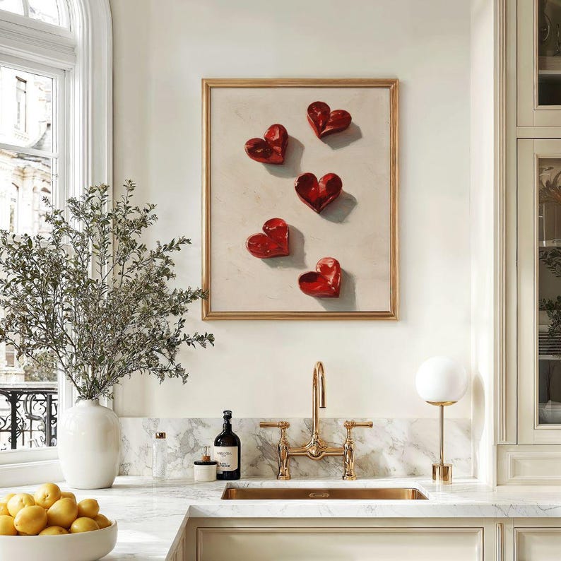 Valentines Love Heart Painting - Romantic Girls Y2K Apartment Print, Chic Galentines Party Decor