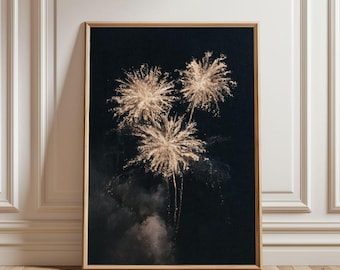 Classic Fireworks July 4th Painting Print - Neutral Independence Day Art, Vintage Americana Summer Decor
