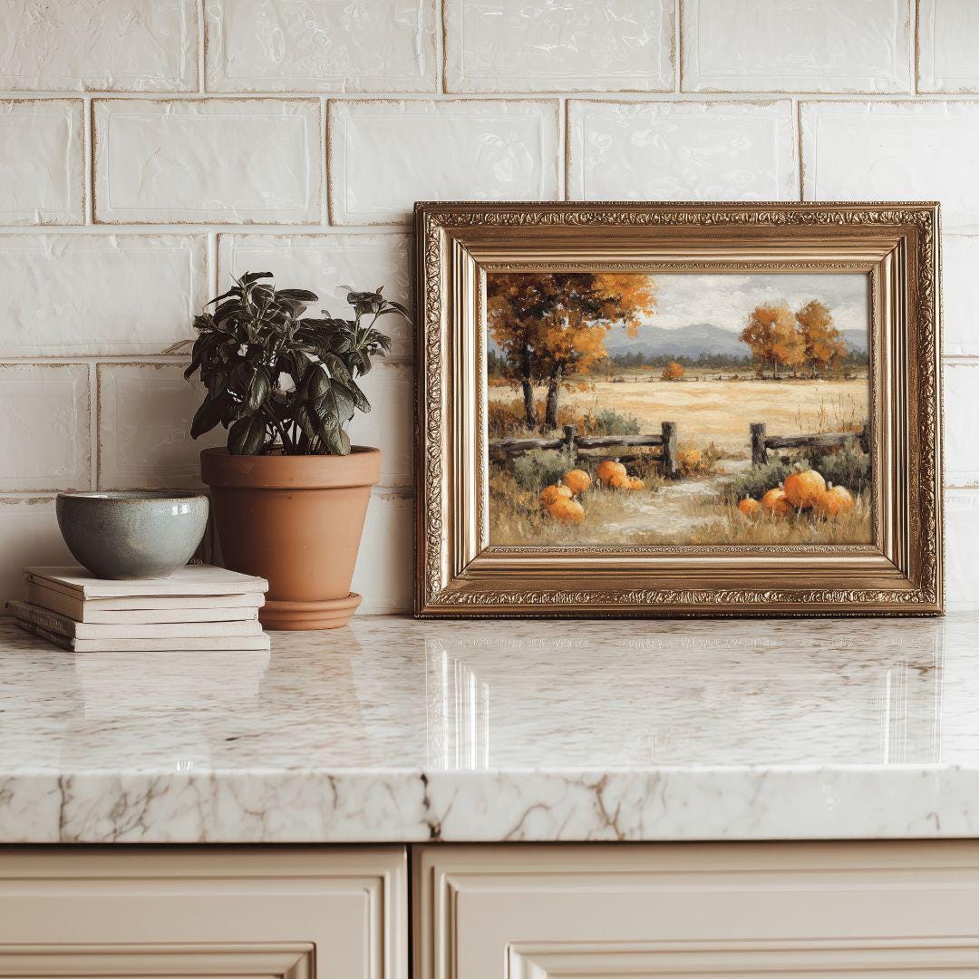 Vintage Pumpkin Patch Landscape Fall Wall Art Printable - Rustic ...