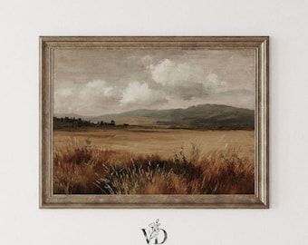 Stampa di paesaggio pastorale autunnale di campagna - Vintage, autunno tenue, stile fattoria, stampa artistica suggestiva con tema naturalistico.