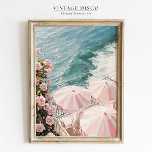 Pink Beachy Wall Art Print - Preppy Coquette Beach Art, Pink Coastal Print, Pink Retro Beach Print, Preppy Summer Art, Beachy Dorm Decor