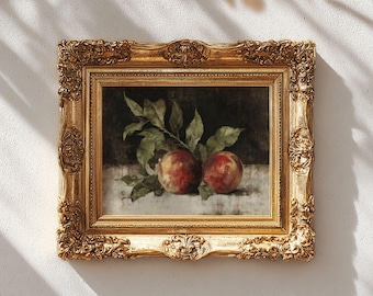 Moody Peaches schilderij boerderij keuken - vintage barwagen print, donkere academische wereld, afdrukbaar Frans land