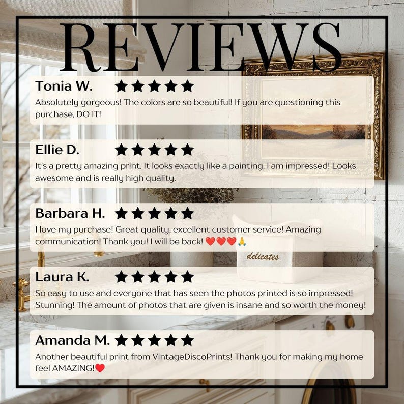 May include: Image featuring customer reviews with the word "REVIEWS" at the top. Each review includes a customer's name, a five-star rating, and a positive comment about a product. The reviews are displayed on a white background.