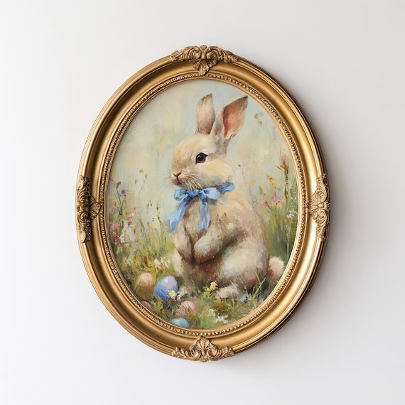 Vintage Easter Bunny Painting: Cottagecore Rabbit Print (Digital Download)