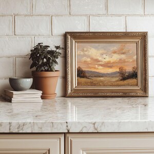 Autumn Sunset Pastoral Landscape Wall Art - Vintage Rustic Fall Printable, Cozy Country Farmhouse Decor