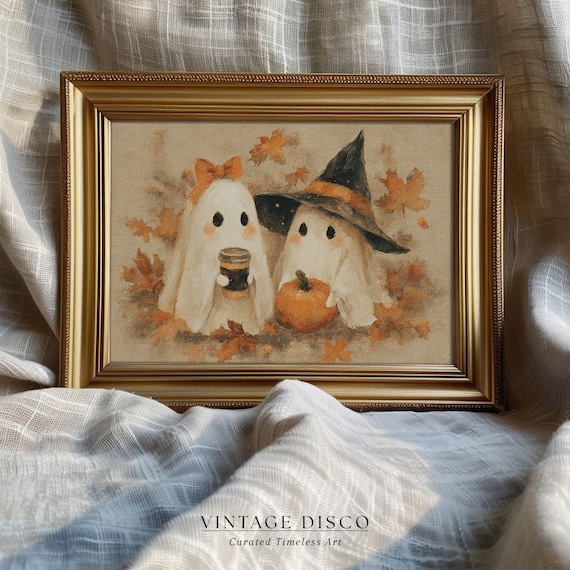 Cottagecore Ghost Coffee Halloween Print: Kitschy Autumn Kitchen Printable, Spooky Season Party Decor