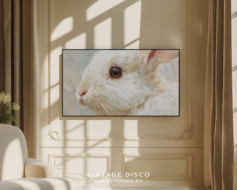 Easter Bunny Frame TV Art Painting - Cottagecore Spring Rabbit Portrait ...
