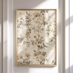 French Country Floral Textile Print - Vintage Botanical Wall Art, Neutral Spring Farmhouse Decor