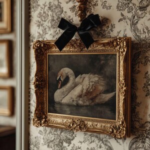 Stampa di cigni Moody Dark Academia - Stampa rustica in stile fattoria francese, arte classica degli uccelli Cottagecore immagine 3