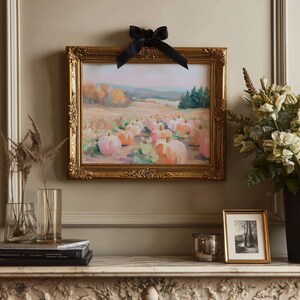 Pink Pumpkin Patch Wall Art - Pastel Fall Landscape Printable, Cottagecore Autumn Decor, Preppy Halloween Art, Cozy Seasonal Farmhouse Print