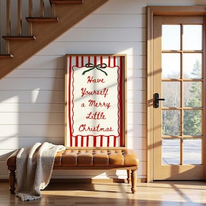 Retro Merry Christmas Print - Vintage Grandmillenial Holiday Art, Printable Holiday Hosting Decor, Preppy Poster