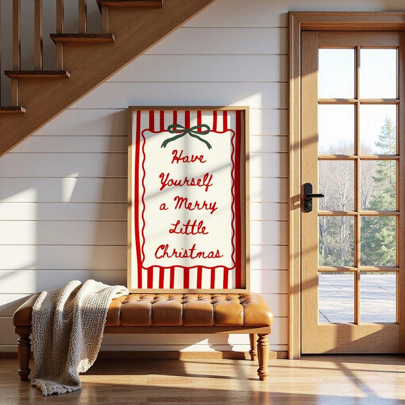 Retro Merry Christmas Print - Vintage Grandmillenial Holiday Art, Printable Holiday Hosting Decor, Preppy Poster