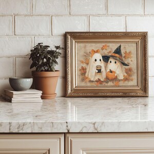 Cottagecore Ghost Coffee Halloween Print - Kitschy Autumn Kitchen Printable, Spooky Season Party Decor
