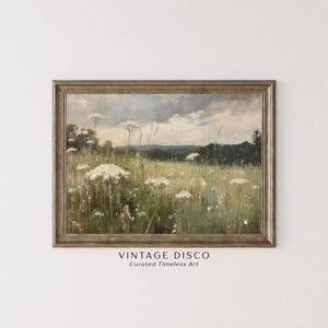 Wildblumen Wiese - Vintage Landschaft Kunst, Queen Anne's Lace Malerei, Nancy Meyers Decor