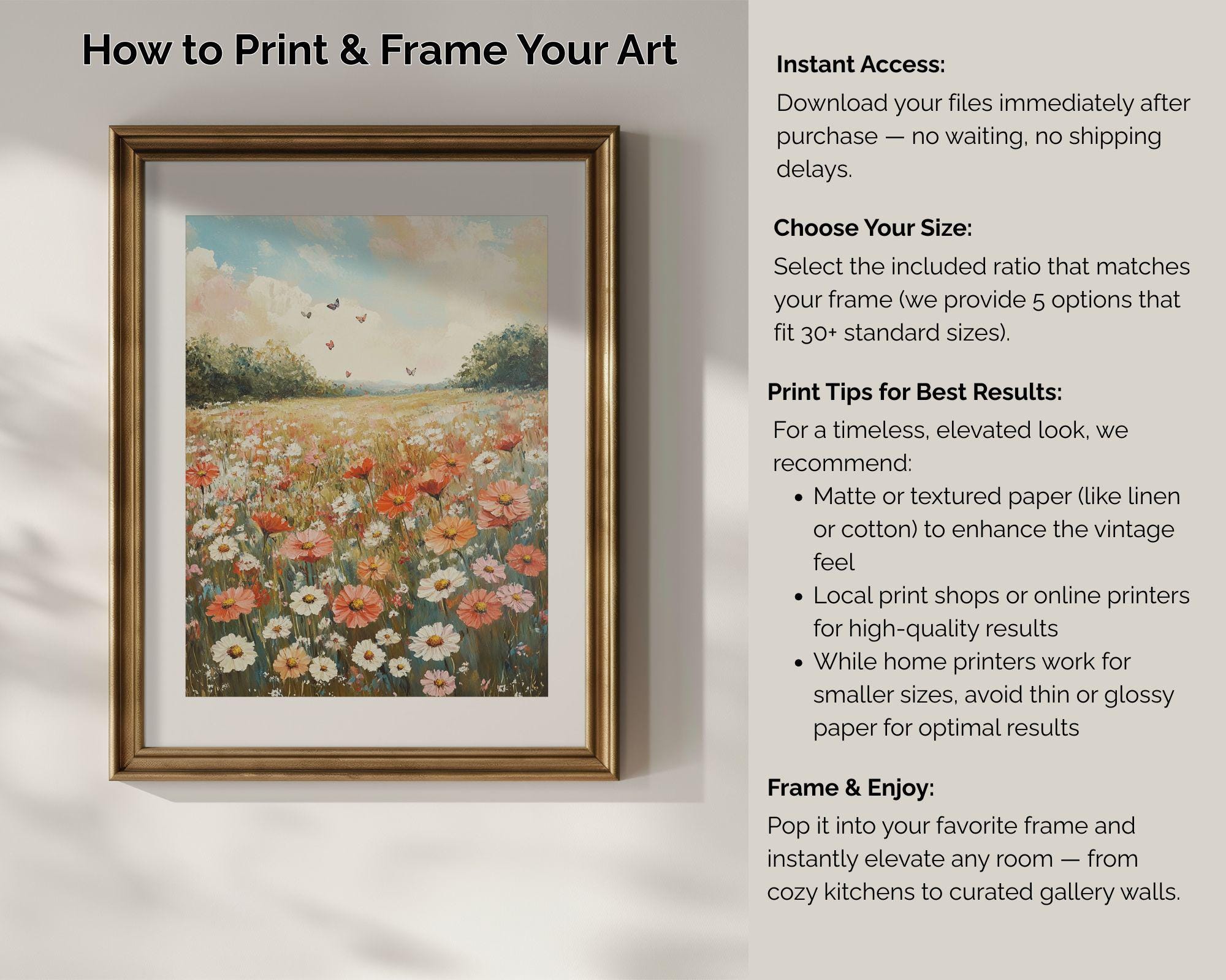 Cottagecore Wildflower Field Art Print Set – French Country Landscape ...