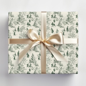 Vintage Christmas Toile Wrapping Paper Roll Vintage Christmas Gift Wrap Roll Antique Christmas Wrapping Paper Sage Green Toile