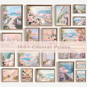 100+ Pink Coastal Gallery Wall Prints - Preppy Coastal Art Set, Pink Beach Art, Grandmillenial Pastel Summer Prints, Trendy Dorm Room Art