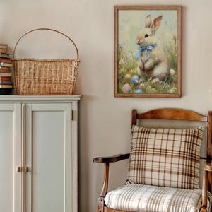 Vintage Easter Bunny Painting, Cottagecore Easter Painting, Light Academia Wall Art,  Printable Cute Rabbit, Neutral Spring Easter Decor
