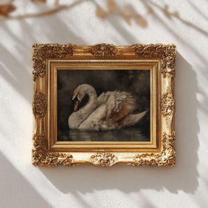 Moody Dark Academia Swan Print -  Rustic French Country Farmhouse Printable, Cottagecore Classic Bird Art