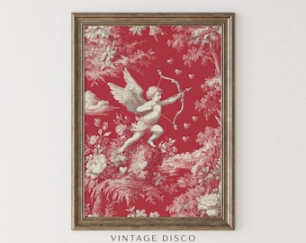 Impresión de Cupido de San Valentín en Toile - Decoración de baño victoriana de estilo rústico francés, imprimible de estilo rústico romántico y chic.