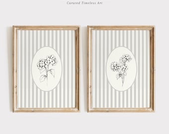 Hydrangea Sketch Print Set: French Country Cottagecore Wall Art (Digital Download)