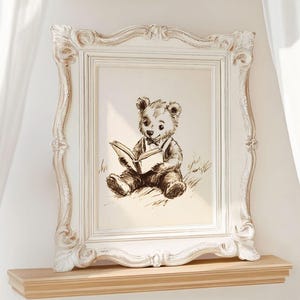 Vintage Bear Sketch Nursery Wall Art, Neutral Woodland Animal Print, Storybook Teddy Print, Kids Playroom Decor, Cottagecore Nursery Print