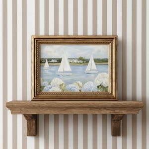 Grandmillenial Preppy Coastal Art Print - Coastal Granddaughter Hydrangeas & Sailboat Printable, Beachy Home Decor