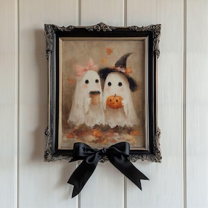Cottagecore Ghost Couple Coffee Print - Whimsical Spooky Halloween Decor,  Kids Ghosts Fall Printable Art