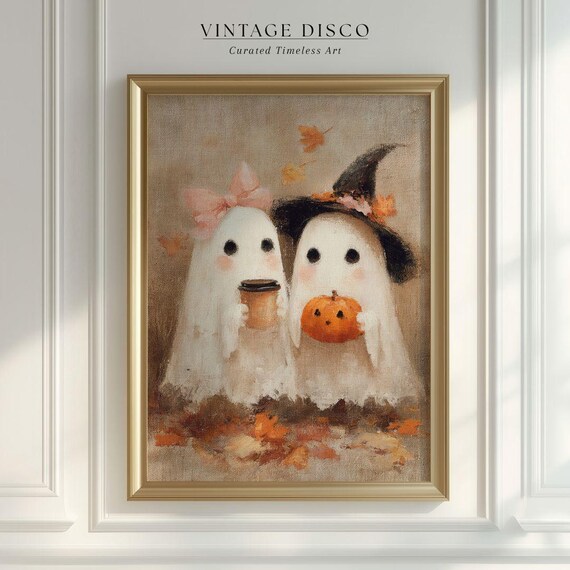 Cottagecore Ghost Couple Coffee Print: Whimsical Halloween Kitchen Decor (Printable Digital Download