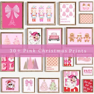 30+ Pink Christmas Printables, Pink Holiday Print Set, Coquette Christmas Decor, Girly Christmas Wall Art, Retro Pink Santa Prints