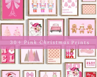 30+ Pink Christmas Printables, Pink Holiday Print Set, Coquette Christmas Decor, Girly Christmas Wall Art, Retro Pink Santa Prints