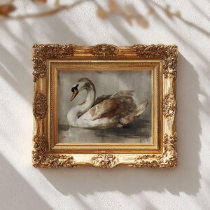 Vintage Swan Print -  Rustic French Country Fall Farmhouse Printable, Cottagecore Autumn Classic Bird Art