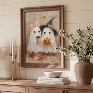 Cottagecore Ghost Couple Coffee Print - Whimsical Spooky Halloween Decor,  Kids Ghosts Fall Printable Art