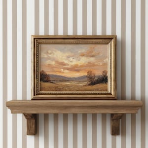 Autumn Sunset Pastoral Landscape Wall Art - Vintage Rustic Fall Printable, Cozy Country Farmhouse Decor