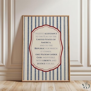Pledge Of Allegiance Art Print - Patriotic Classroom Decor, Vintage Conservative Typography Printable, Preppy Americana