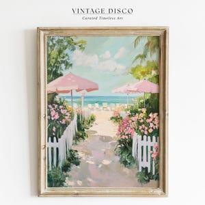 Pink Coastal Beach Print, Preppy Coquette Cottagecore Art, Grandmillenial Charleston Art Print, Trendy Summer Beach Print, Beachy Dorm Decor