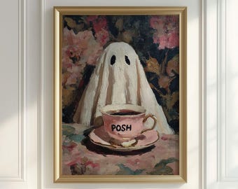 Maximalist Pink Ghost Halloween Print: Girly Spooky Season Art, Whimsical Pastel Trendy Fall Printable